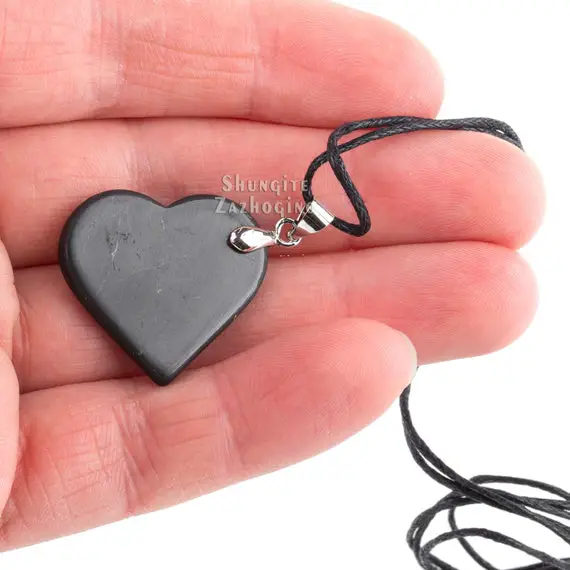 Small Heart Shungite Necklace | Authentic Shungite Pendant Stone In Shape Of The Heart