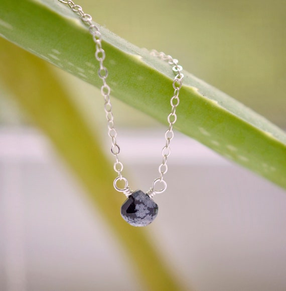 Small Snowflake Obsidian Necklace - Sterling Silver Or 14kt Gold Filled - Natural Black Obsidian Teardrop Pendant