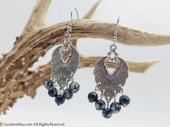 Snowflake Obsidian Earrings - Handmade Jewelry Purity Balance Body Mind Spirit Empowers Isolation And Surrender In Meditation Gift