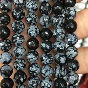 Shop Obsidian Faceted Beads! Snowflake Obsidian Faceted Beads, Natural Gemstone Beads, Round Loose Stone Beads 6mm 8mm 10mm 15'' | Natural genuine faceted Obsidian beads for beading and jewelry making.  #jewelry #beads #beadedjewelry #diyjewelry #jewelrymaking #beadstore #beading #affiliate #ad