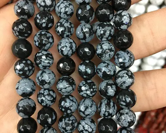 Snowflake Obsidian Faceted Beads, Natural Gemstone Beads, Round Loose Stone Beads 6mm 8mm 10mm 15''