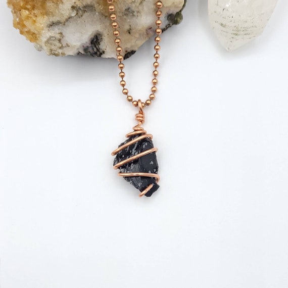 Snowflake Obsidian Necklace, Copper Wire Wrapped Snowflake Obsidian Pendant