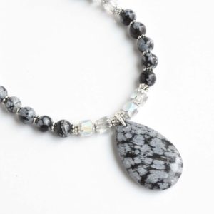Shop Snowflake Obsidian Necklaces! Snowflake obsidian necklace, Obsidian pendant Capricorn gift, Skier or snowboarder gifts, Beaded black obsidian statement necklace | Natural genuine Snowflake Obsidian necklaces. Buy crystal jewelry, handmade handcrafted artisan jewelry for women.  Unique handmade gift ideas. #jewelry #beadednecklaces #beadedjewelry #gift #shopping #handmadejewelry #fashion #style #product #necklaces #affiliate #ad