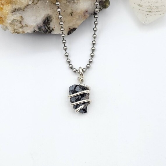 Snowflake Obsidian Necklace, Silver Wire Wrapped Snowflake Obsidian Pendant