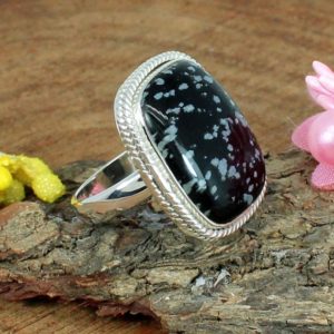 Shop Snowflake Obsidian Rings! Snowflake Obsidian Ring, black Stone, Handmade Sterling Silver Ring, Rectangle Cushion, Silver Designer Ring,Mom Gifts,Gemstone Ring Jewelry | Natural genuine Snowflake Obsidian rings, simple unique handcrafted gemstone rings. #rings #jewelry #shopping #gift #handmade #fashion #style #affiliate #ad