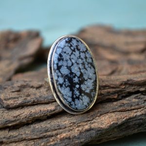 Shop Snowflake Obsidian Rings! Snowflake Obsidian Ring- Nice Black And White Spot Ring- Unique Pattern Ring- 925 Sterling Silver Ring- Large Snowflake Gemstone Gift Ring | Natural genuine Snowflake Obsidian rings, simple unique handcrafted gemstone rings. #rings #jewelry #shopping #gift #handmade #fashion #style #affiliate #ad