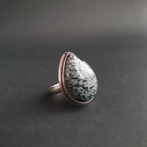 Shop Snowflake Obsidian Rings! Snowflake Obsidian Ring, Silver Ring Sterling Silver 925 Silver Jewellery Womens Ring Adjustable Ring Womens, Unisex | Natural genuine Snowflake Obsidian rings, simple unique handcrafted gemstone rings. #rings #jewelry #shopping #gift #handmade #fashion #style #affiliate #ad