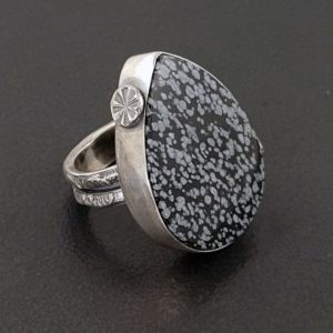 Shop Snowflake Obsidian Rings! Snowflake Obsidian Ring size 8 sterling silver michele grady large chunky big statement jewelry black white cocktail large big | Natural genuine Snowflake Obsidian rings, simple unique handcrafted gemstone rings. #rings #jewelry #shopping #gift #handmade #fashion #style #affiliate #ad