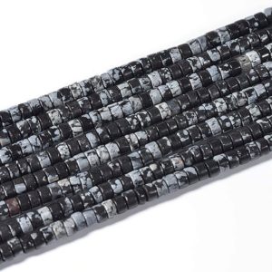 Shop Obsidian Bead Shapes! Snowflake Obsidian Rondelle Heishi Beads – 2mm x 4mm – Full Strand – Wheel Beads – 15" | Natural genuine other-shape Obsidian beads for beading and jewelry making.  #jewelry #beads #beadedjewelry #diyjewelry #jewelrymaking #beadstore #beading #affiliate #ad