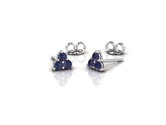 Solid Platinum Alexandrite Earrings, Dainty Cluster Set , Minimalist Anniversary Jewelry, June Birthstone Gemstone Earrings