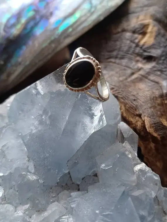 Solid Silver And Carved Whitby Jet Ring