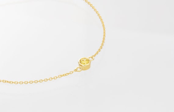 Solitaire Yellow Sapphire Bracelet, 18k Gold Bezel Set Bracelet Gift For Her, Bridesmaid Gift, 4mm Minimalist Bracelet