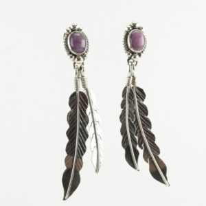 Shop Sugilite Earrings! Southwest Sterling Silver Purple Sugilite Feather Earrings | Natural genuine Sugilite earrings. Buy crystal jewelry, handmade handcrafted artisan jewelry for women.  Unique handmade gift ideas. #jewelry #beadedearrings #beadedjewelry #gift #shopping #handmadejewelry #fashion #style #product #earrings #affiliate #ad