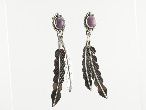 Southwest Sterling Silver Purple Sugilite Feather Earrings