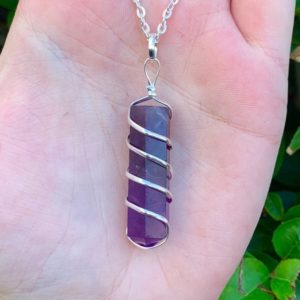 Spiral Wire Wrapped Amethyst Necklace, Wire Wrap Necklace, Crown Chakra, Healing Stone, Purple Necklace, Bridesmaids, Healing Gift | Natural genuine Array jewelry. Buy crystal jewelry, handmade handcrafted artisan jewelry for women.  Unique handmade gift ideas. #jewelry #beadedjewelry #beadedjewelry #gift #shopping #handmadejewelry #fashion #style #product #jewelry #affiliate #ad