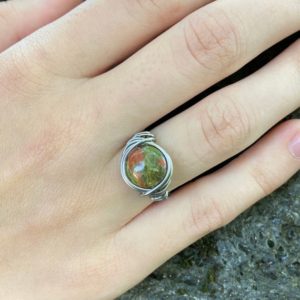 Shop Unakite Rings! Stainless Steel Ring – Earthy Jewelry – Hypoallergenic Rings – unakite  Ring – Rustic Unisex | Natural genuine Unakite rings, simple unique handcrafted gemstone rings. #rings #jewelry #shopping #gift #handmade #fashion #style #affiliate #ad