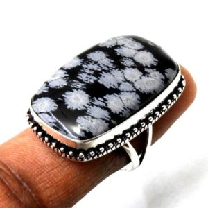Shop Snowflake Obsidian Rings! Snowflake Obsidian Ring Snowflake Obsidian Silver Ring 925 Sterling Silver Gemstone Ring Handmade Snowflake Gemstone Silver Jewelry Ring | Natural genuine Snowflake Obsidian rings, simple unique handcrafted gemstone rings. #rings #jewelry #shopping #gift #handmade #fashion #style #affiliate #ad
