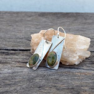 Sterling silver and unakite hand crafted women's earrings / handmade gift for women / artisan earrings / rustic textured jewelry /  "The 66" | Natural genuine Unakite earrings. Buy crystal jewelry, handmade handcrafted artisan jewelry for women.  Unique handmade gift ideas. #jewelry #beadedearrings #beadedjewelry #gift #shopping #handmadejewelry #fashion #style #product #earrings #affiliate #ad