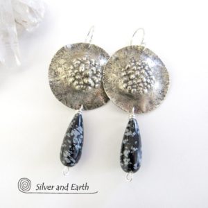 Sterling Silver & Black Snowflake Obsidian Earrings, Artisan Handcrafted Silvermith Jewelry, Big Bold Modern Edgy Gemstone Dangle | Natural genuine Snowflake Obsidian earrings. Buy crystal jewelry, handmade handcrafted artisan jewelry for women.  Unique handmade gift ideas. #jewelry #beadedearrings #beadedjewelry #gift #shopping #handmadejewelry #fashion #style #product #earrings #affiliate #ad