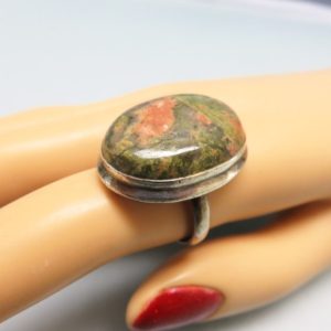 Shop Unakite Rings! Sterling Silver Unakite Vintage Ring, Size 7.75 | Natural genuine Unakite rings, simple unique handcrafted gemstone rings. #rings #jewelry #shopping #gift #handmade #fashion #style #affiliate #ad