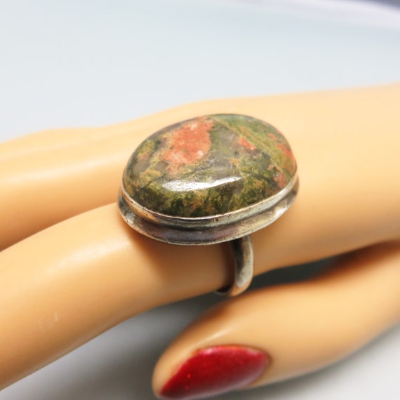 Sterling Silver Unakite Vintage Ring, Size 7.75