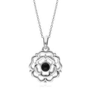 Sterling Silver Whitby Jet Small Yorkshire Rose | Natural genuine Jet necklaces. Buy crystal jewelry, handmade handcrafted artisan jewelry for women.  Unique handmade gift ideas. #jewelry #beadednecklaces #beadedjewelry #gift #shopping #handmadejewelry #fashion #style #product #necklaces #affiliate #ad