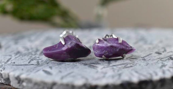 Sugilite Natrual Stone Stud Prong Earrings With Sterling Silver Post And Backs, Sugilite Gemstone Earrings ,sugilite Silver Stud Earrings