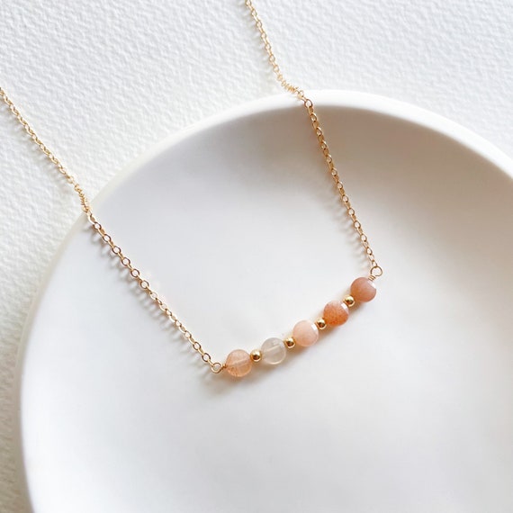 Sunstone Necklace With Gemstone Bar Pendant • Dainty Gold Sunstone Choker • Delicate Gem Layering Necklace • Leo Libra Birthstone