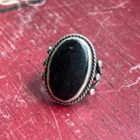Sz 2.5 ~ Vintage Native American Sterling Silver & Jet Ring | Natural genuine Gemstone jewelry. Buy crystal jewelry, handmade handcrafted artisan jewelry for women.  Unique handmade gift ideas. #jewelry #beadedjewelry #beadedjewelry #gift #shopping #handmadejewelry #fashion #style #product #jewelry #affiliate #ad