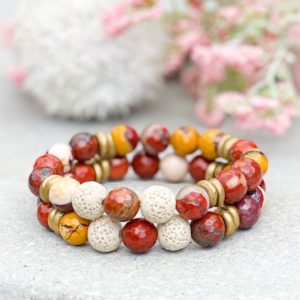 Shop Mookaite Jasper Jewelry! The Mookaite ~ Natural Mookaite Jasper, Lava Beads with Beautiful Brass Accent Rings/ Diffuser Bracelet/Gifts | Natural genuine Mookaite Jasper jewelry. Buy crystal jewelry, handmade handcrafted artisan jewelry for women.  Unique handmade gift ideas. #jewelry #beadedjewelry #beadedjewelry #gift #shopping #handmadejewelry #fashion #style #product #jewelry #affiliate #ad