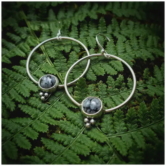 The Nebula Hoops, One Of A Kind Handmade Hoop Earrings, Recycled Snowflake Obsidian Earrings, Ecosilver Witchy Earrings, Ethical Sustainable