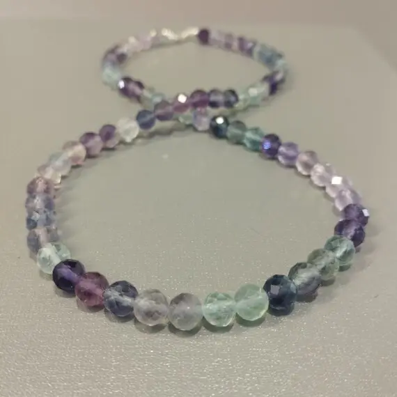 Top Quality Fluorite Beaded Necklace-7mm Faceted Round Fluorite Gemstone Jewelry-multi Color Necklace-crystal Necklace-best Gifts Ideas
