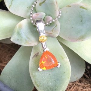 Shop Yellow Sapphire Necklaces! Trilliant cut Mexican Fire Opal, Yellow Sapphire Necklace | Natural genuine Yellow Sapphire necklaces. Buy crystal jewelry, handmade handcrafted artisan jewelry for women.  Unique handmade gift ideas. #jewelry #beadednecklaces #beadedjewelry #gift #shopping #handmadejewelry #fashion #style #product #necklaces #affiliate #ad