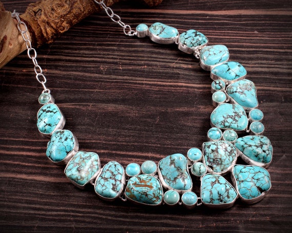 Turquoise Necklace, Unusual Shape Turquoise, Turquoise Raw Stone Necklace ,rough Stone Necklace