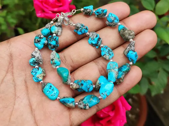 Turquoise Raw Bracelet - Natural Arizona Turquoise - Turquoise Beads - Healing Raw Crystals - Turquoise In Quartz