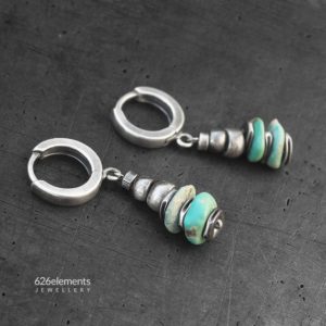 Turquoise raw sterling silver earrings – handmade blue green turquoise oxidized silver earrings – gift for her | Natural genuine Turquoise earrings. Buy crystal jewelry, handmade handcrafted artisan jewelry for women.  Unique handmade gift ideas. #jewelry #beadedearrings #beadedjewelry #gift #shopping #handmadejewelry #fashion #style #product #earrings #affiliate #ad