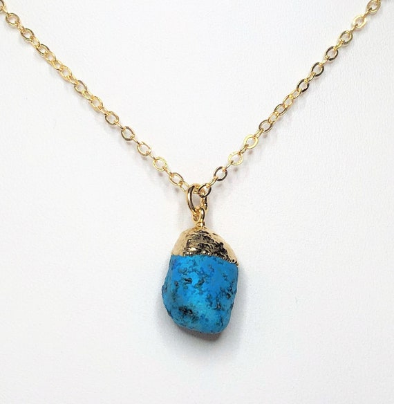 Turquoise Raw Stone Necklace Blue Gemstone Pendant God Filled Natural Stone Gift Minimalist Crystal Necklace Freeform Dainty Blue Stone