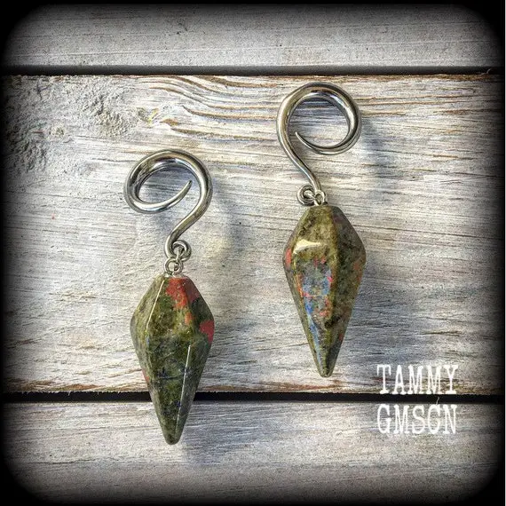 Unakite Ear Weights 6 Gauge Ear Weights Ear Hangers Gemstone Ear Weights Stretched Lobes Body Jewelry Gauges 4mm 6mm 8mm 10mm 12mm 14mm 16mm