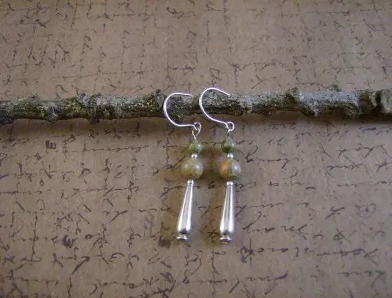 Unakite Earrings With Sterling Silver