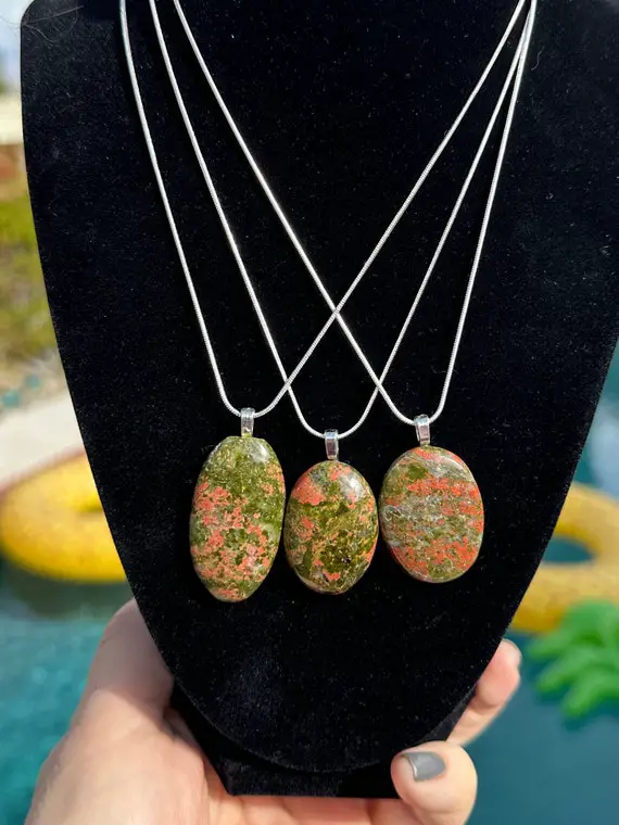 Unakite Pendant With Sterling Silver Chain - Love, Compassion & Kindness