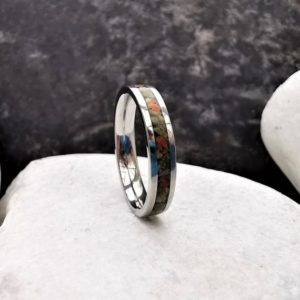 Shop Unakite Rings! Unakite Ring, Silver Gemstone Ring, Baby Shower Gift, Stainless Steel Crystal Healing Ring With Ring Box, Modern Stacking Ring, 4mm Width | Natural genuine Unakite rings, simple unique handcrafted gemstone rings. #rings #jewelry #shopping #gift #handmade #fashion #style #affiliate #ad