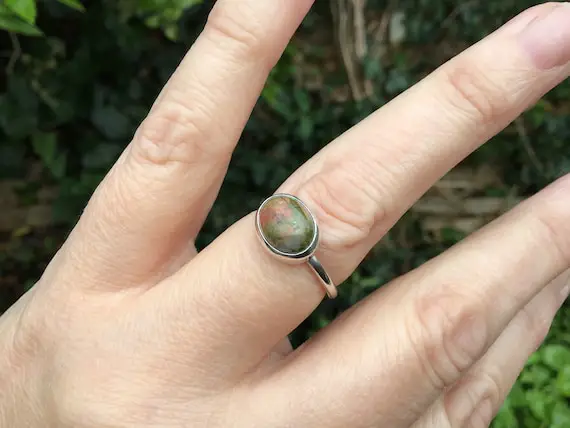 Unakite Sterling And Fine Silver Ring Side Set  Last One Uk Size (n)
