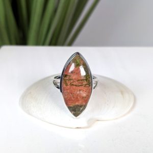Shop Unakite Rings! Unakite &  Sterling Silver Ring Size 8 1/2 | Natural genuine Unakite rings, simple unique handcrafted gemstone rings. #rings #jewelry #shopping #gift #handmade #fashion #style #affiliate #ad
