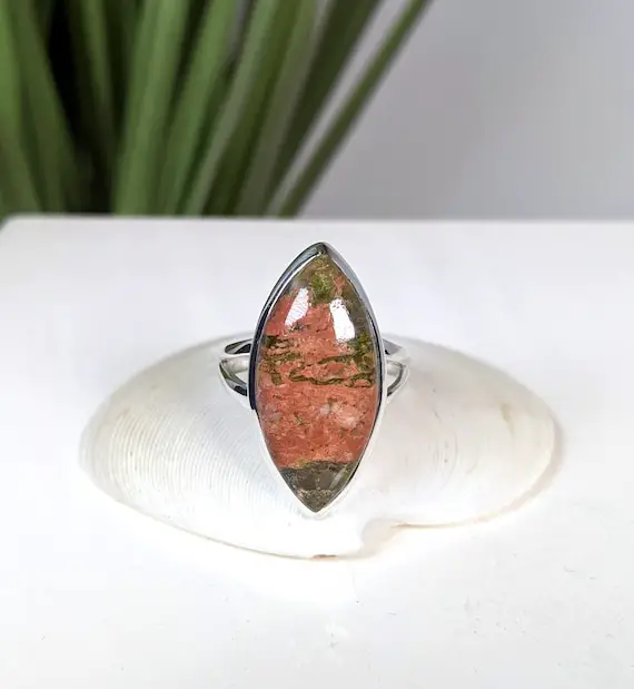 Unakite &  Sterling Silver Ring Size 8 1/2