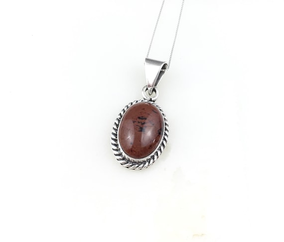 Vintage 925 Sterling Silver Mexico Mahogany Obsidian Pendant Necklace