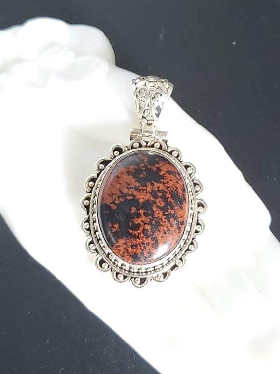 Vintage Sterling Silver Artisan Crafted Mahogany Obsidian Pendant
