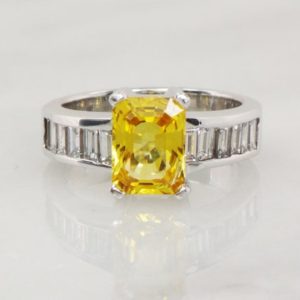 Vintage Yellow Sapphire Ring, GIA Certified Natural Sapphire Ring, Platinum Sapphire and Diamond Ring, Alternative Engagement Ring | Natural genuine Gemstone rings, simple unique alternative gemstone engagement rings. #rings #jewelry #bridal #wedding #jewelryaccessories #engagementrings #weddingideas #affiliate #ad