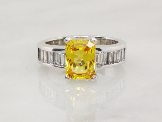 Vintage Gia Certified Natural Yellow Sapphire Ring Platinum Sapphire And Diamond Ring Alternative Engagement Ring