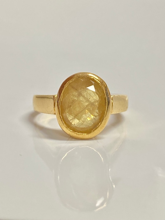 Vintage Yellow Sapphire Ring In 22k Solid Gold, Vintage Oval Cut Yellow Sapphire Pinky Ring, Natural Yellow Sapphire Vintage Antique Ring