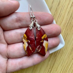 Shop Mookaite Jasper Earrings! Wire Wrapped Mookaite Jasper Earrings | Natural genuine Mookaite Jasper earrings. Buy crystal jewelry, handmade handcrafted artisan jewelry for women.  Unique handmade gift ideas. #jewelry #beadedearrings #beadedjewelry #gift #shopping #handmadejewelry #fashion #style #product #earrings #affiliate #ad
